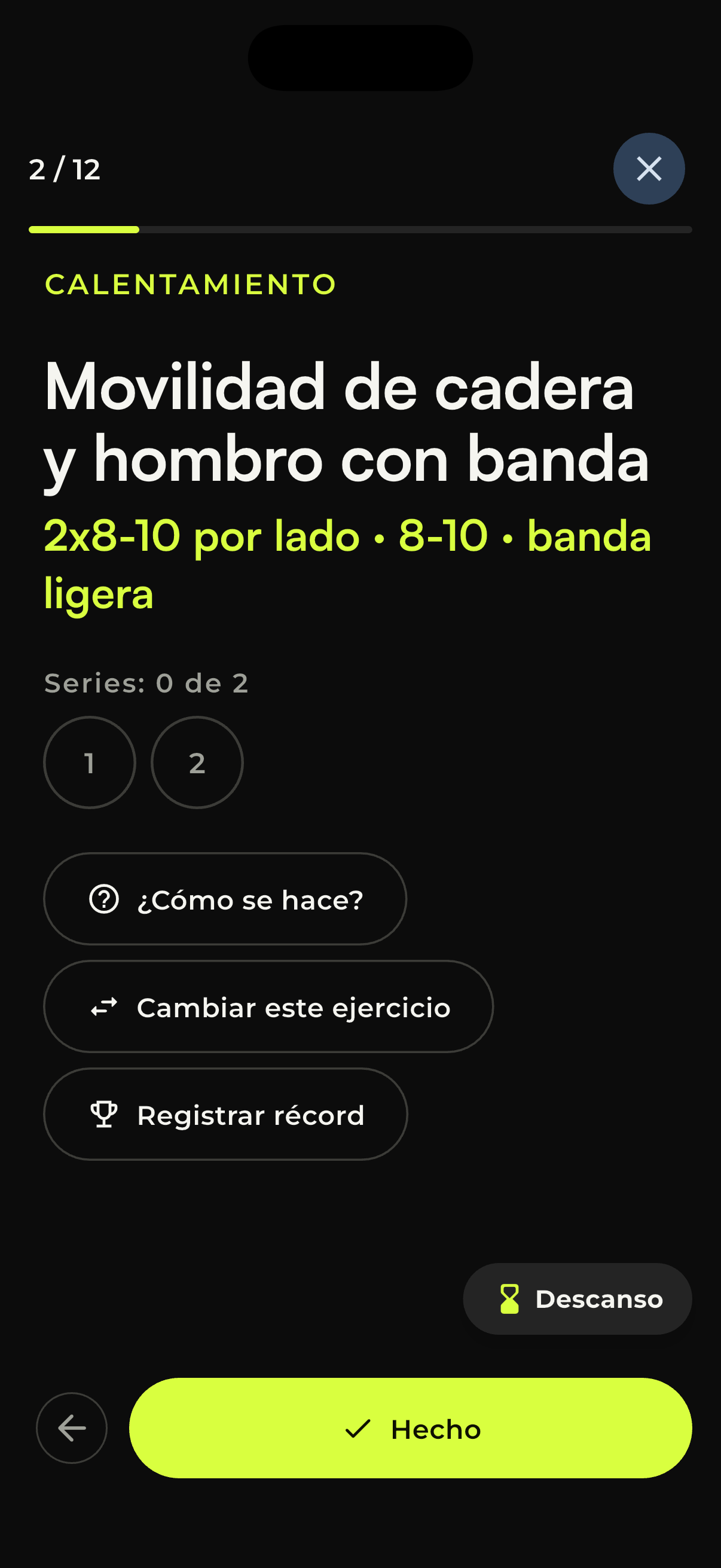 Pizarra del entreno y modo Play